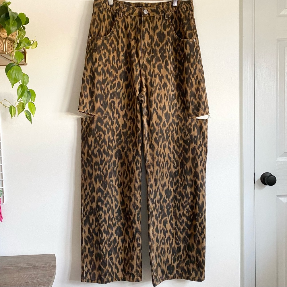 Steve Madden Maise Leopard Barrel Wide Leg High Rise Jeans NWT - Picture 4 of 8